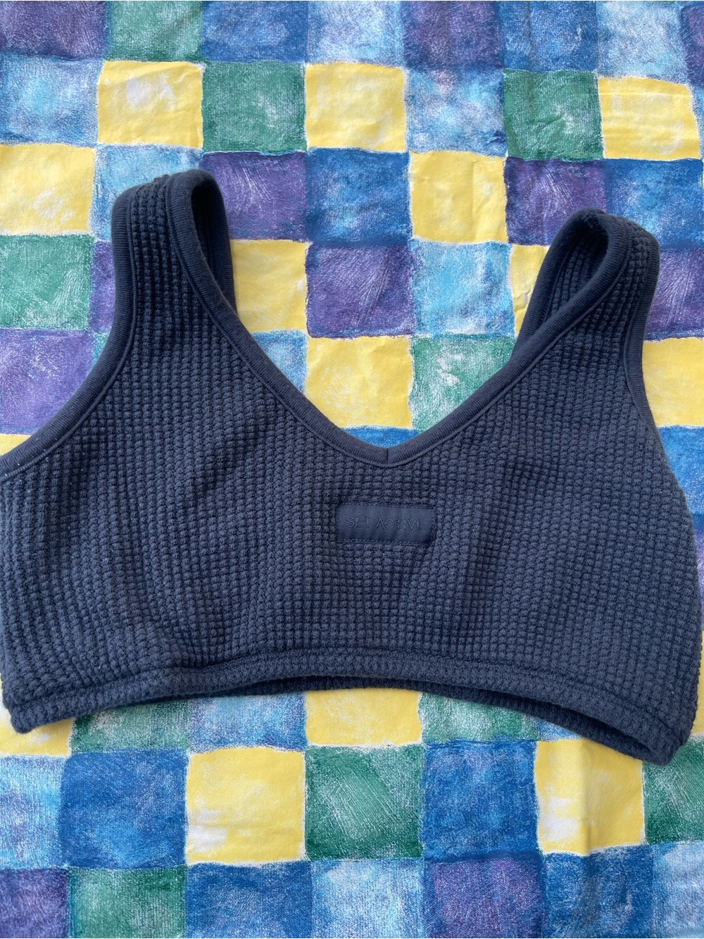 SET ACTIVE Waffle Knit Lounge Dip Bra Navy Blue Size S